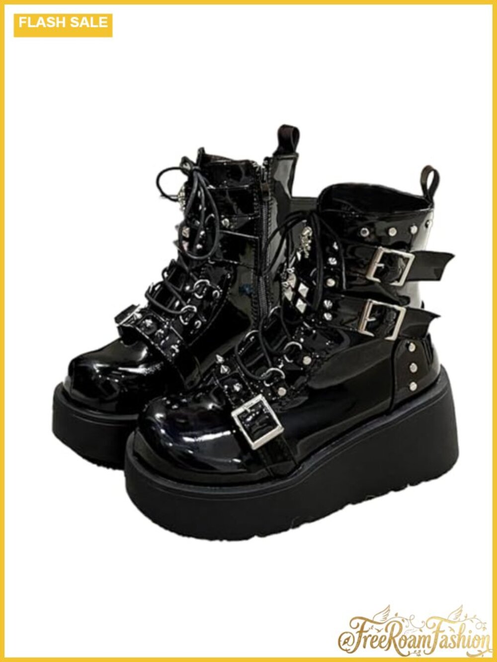 Womens Faux Leather Goth Ankle Booties Chunky Platform Lace Up Combat Boots
